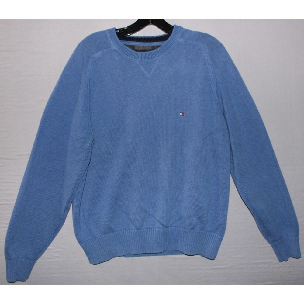 Tommy Hilfiger Men’s Cotton Sweater Size Large Light Blue Crew Neck Preppy